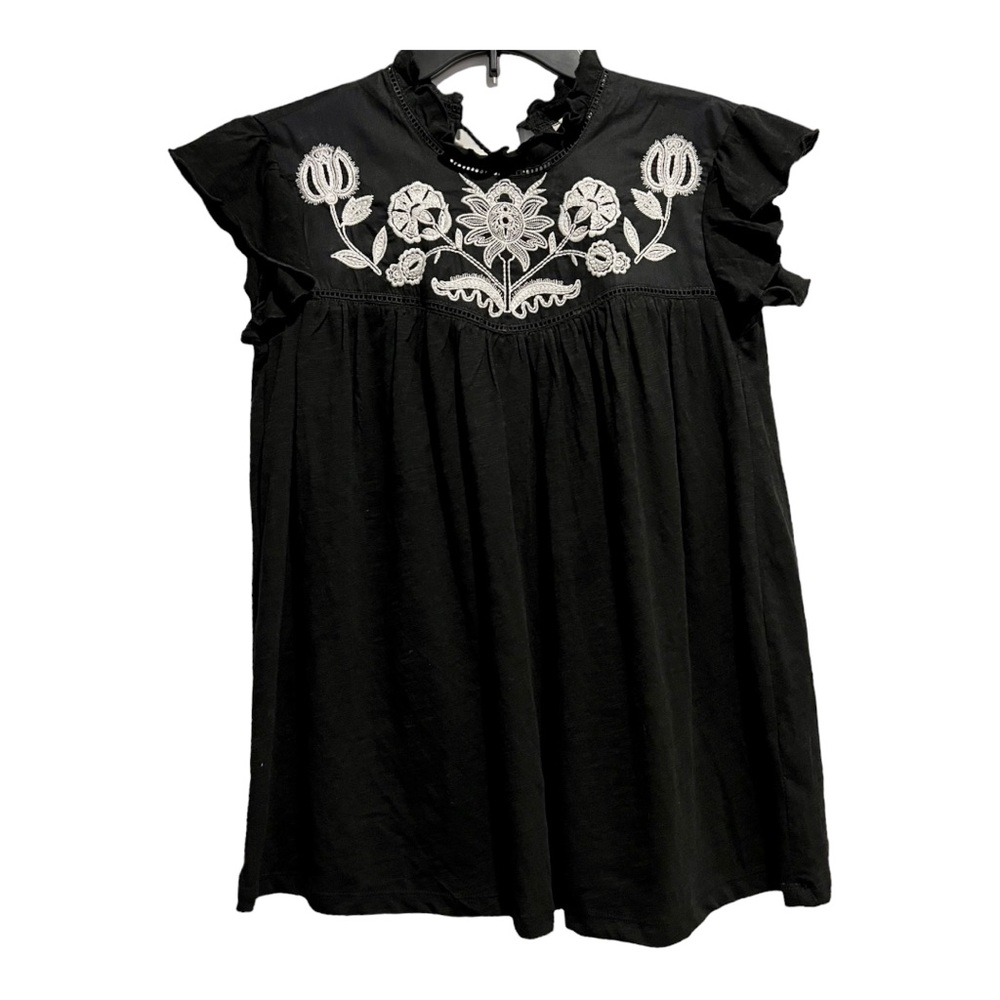 Knox Rose Black Top with White Embroidery XS